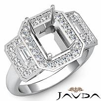 Round Diamond 3 Stone Anniversary Emerald Semi Mount Ring Setting 14k W Gold 1CT