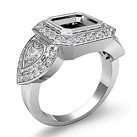 1.05Ct Asscher Diamond 3Stone Anniversary Ring Setting W Gold