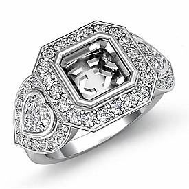 1.05Ct Asscher Diamond 3Stone Anniversary Ring Setting W Gold