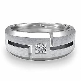 0.15 ct Princess Diamond Men Wedding Band W Gold.
