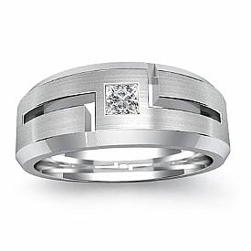 0.15 ct Princess Diamond Men Wedding Band W Gold.