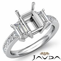 Round Diamond Three 3 Stone Engagement Ring Emerald Semi Mount 14k W Gold 0.85Ct
