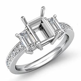 0.85Ct Emerald Cut Diamond 3 Stone Engagement Ring Setting 14k W Gold