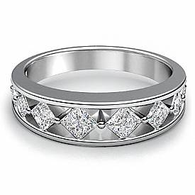 .80 CT Princess Diamond Half Wedding Band 14k W Gold Ring