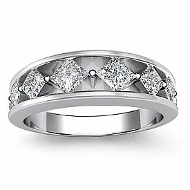 .80 CT Princess Diamond Half Wedding Band 14k W Gold Ring