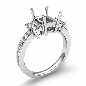 0.85Ct Emerald Cut Diamond 3 Stone Engagement Ring Setting 14k W Gold