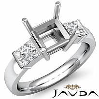 Princess Diamond Three 3 Stone Engagement Ring Bar Setting 14k White Gold 1/2Ct