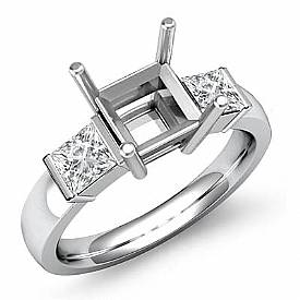 0.60 CT Princess Cut Diamond 3 Stone Engagement Ring Setting 14k W Gold