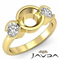 Round Diamond Three 3 Stone Engagement Ring Bezel Semi Mount  18k Gold Yellow  (0.6Ct. tw.)