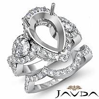 2.3Ct Diamond Engagement 3 Stone Ring Pear Semi Mount Bridal Set 14k White Gold
