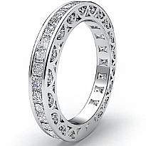 Women's Eternity Wedding Band 14k White Gold Princess Round Diamond Ring 2.7Ct