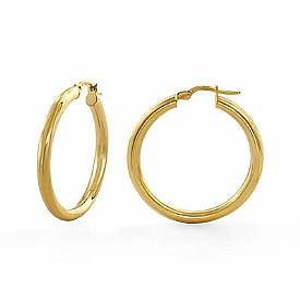 14k Yellow Gold High Polished Round Tube Hoop Earrings