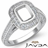 1.25 Ct Pave Setting Diamond Engagement Cushion Semi Mount Ring 14K White Gold