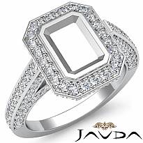 1.25 Ct Halo Setting Diamond Engagement Emerald Semi Mount Ring 14K White Gold