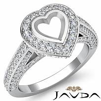 1.25Ct Halo Pave Setting Diamond Engagement Heart Semi Mount Ring 14K White Gold