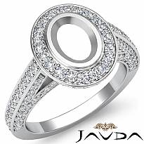 1.25 Ct Halo Pave Setting Diamond Engagement Oval Semi Mount Ring 14K White Gold