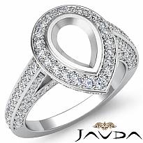 1.25 Ct Halo Pave Setting Diamond Engagement Pear Semi Mount Ring 14K White Gold