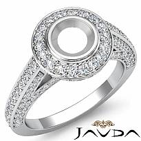 1.25Ct Halo Pave Setting Diamond Engagement Round Semi Mount Ring 14K White Gold