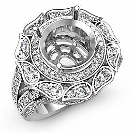 Engagement Halo Setting Ring 14k White Gold Round Shape Diamond Semi Mount 1.7Ct