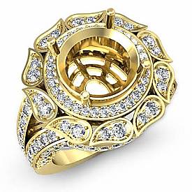 Diamond Vintage Engagement Halo Setting Ring 18k Gold Round Semi Mount (1.7Ct. tw.)