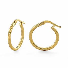 Smooth Round Tube Hoop Yellow Gold Earrings 14 Karat
