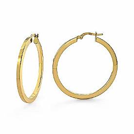 14k Yellow Gold Round Flat Tube Hoop Earrings for Women