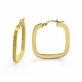 14K Yellow Gold Flat Tube Square Hoop Women