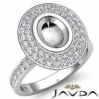 0.75Ct Halo Pave Setting Diamond Engagement Oval Semi Mount Ring 14K White Gold