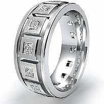 Princess Diamond Men's Eternity Wedding Band 14k W Gold 9.25mm Solid Ring 1.4Ct
