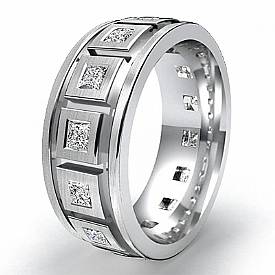 1.4 ct Princess Diamond Man Eternity Wedding Band Gold.