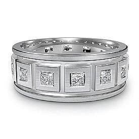 1.4 ct Princess Diamond Man Eternity Wedding Band Gold.