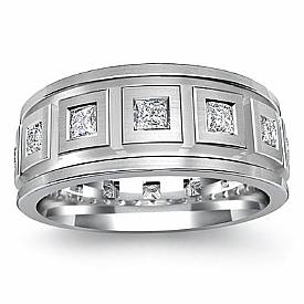 1.4 ct Princess Diamond Man Eternity Wedding Band Gold.