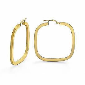14K Yellow Gold Flat Tube Square Hoop Women