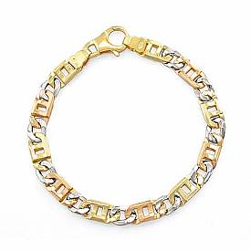 14k Tri Color Gold Men Fancy Link Bracelet (7mm,8.25",26.3g)