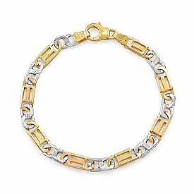 14k Tri Color Gold Men Fancy Link Bracelet (6mm,8.25",17.1g)