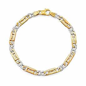 14k Tri Color Gold Men Fancy Link Bracelet (6mm,8.25",14.8g)