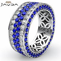 Women's Wedding Band 14k White Gold Pave Eternity Ring Sapphire Diamond 3.2Ct