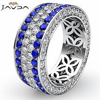 Pave Eternity Ring Sapphire Diamond Women's Wedding Band 14k White Gold 3.0Ct