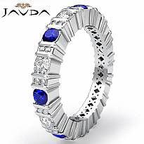 Round Sapphire Bar Set Diamond Eternity Wedding Band 14k WGold Women Ring 1.8Ct