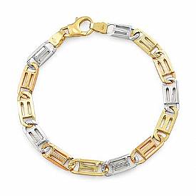 14k Tri Color Gold Men Fancy Link Bracelet (7mm,8.25",17.5g)