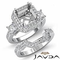 1.56 Ct Diamond Engagement 3 Stone Halo Setting Ring Bridal Sets 14k White Gold