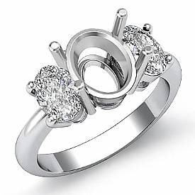 Oval Cut Diamond Three Stone Anniversary Semi Mount Ring 14k W Gold Setting 1Ct