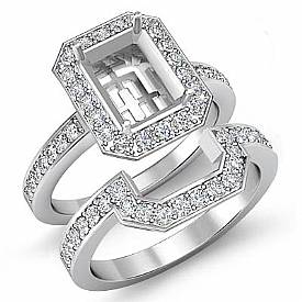 0.51 Ct Diamond Engagement Ring Emerald Mount Bridal Set 14k Gold
