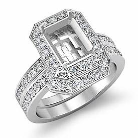 0.51 Ct Diamond Engagement Ring Emerald Mount Bridal Set 14k Gold