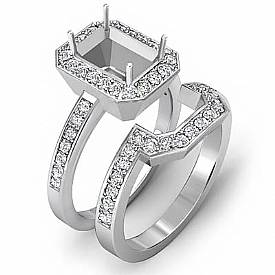0.51 Ct Diamond Engagement Ring Emerald Mount Bridal Set 14k Gold