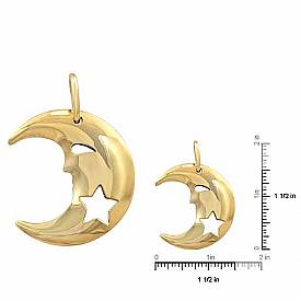 14k Solid Yellow Gold Moon Pendant Charm Made in Italy