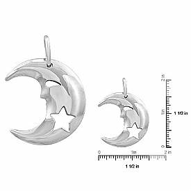 14k Solid White Gold Moon Pendant w/ star cut out Italy