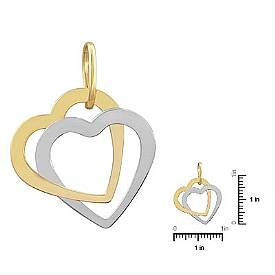 14k Solid Yellow White Gold Heart Pendant Italian Charm