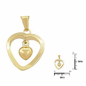 14k Solid Yellow Gold Dangle Heart Pendant Charm Italy