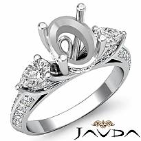 3 Stone Diamond Engagement Ring Pear Oval Setting 14k W Gold Semi Mount 1.21Ct